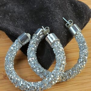Swarovski  elements Women's Silver Jewelry earrings hoops